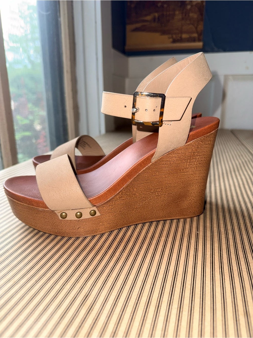 MIA Women's Beige Slingback Wedge Sandals - Picture 4 of 6